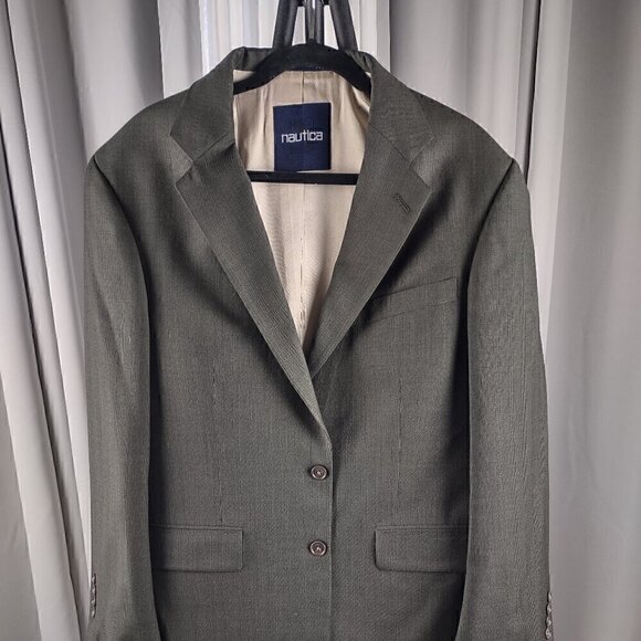 Nautica Men's Sport 100% Wool Green Suit Jacket, Blazer Sport Coat Size 42R - Picture 2 of 14